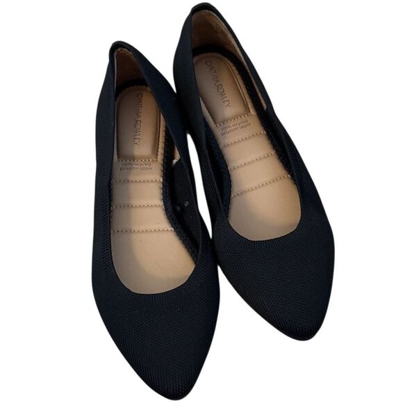 Cynthia Rowley Black Ballet Flats Pointed Toe Textured Womens Size 7.5 M - Picture 1 of 5